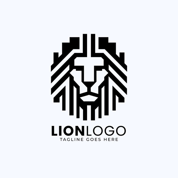 La plantilla de diseño de la cabeza de león mínima El vector geométrico de la cara de león