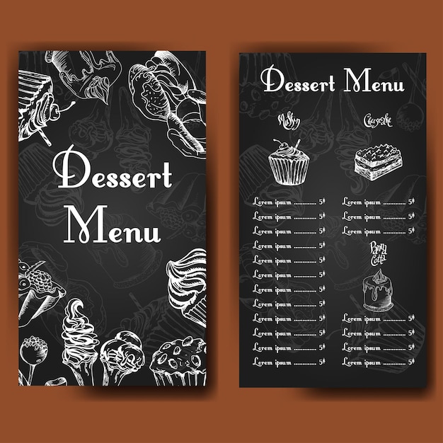 Plantilla de diseño de café Tarjeta de postre dibujada a mano Conjunto de plantilla de menú de restaurante para identidad corporativa