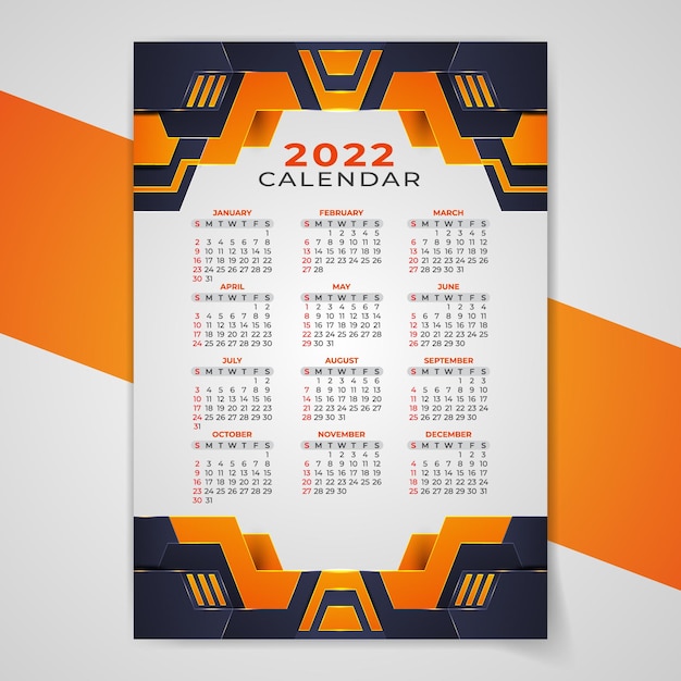 Vector plantilla de diseño de calendario de 12 meses de año nuevo de lujo moderno abstracto 2022 vector premium