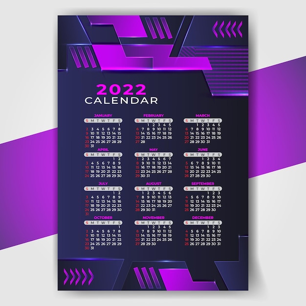 Plantilla de diseño de calendario de 12 meses de año nuevo moderno abstracto 2022 vector premium