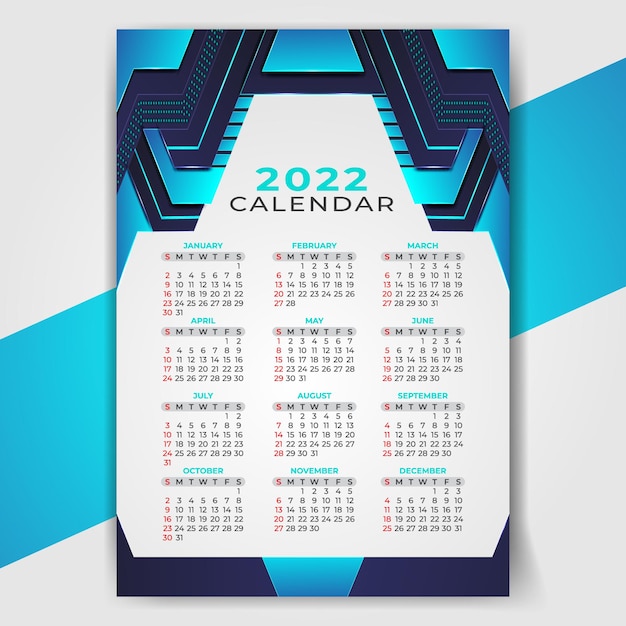 Vector plantilla de diseño de calendario de 12 meses de año nuevo moderno abstracto 2022 vector premium
