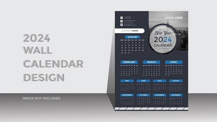 Plantilla de diseño de calendario de 12 meses de año nuevo moderno abstracto 2024