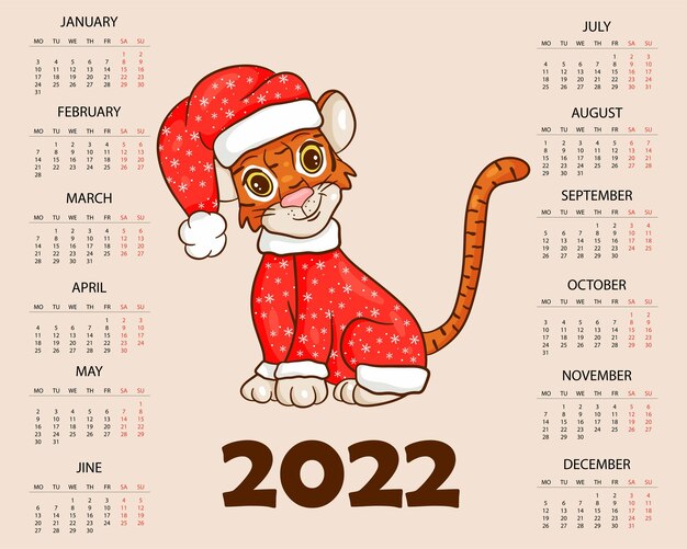 Plantilla de diseño de calendario para marzo de 2022, el año del tigre  según el calendario chino o oriental, con una ilustración de tigre con  hermosa flor. tabla con calendario para marzo