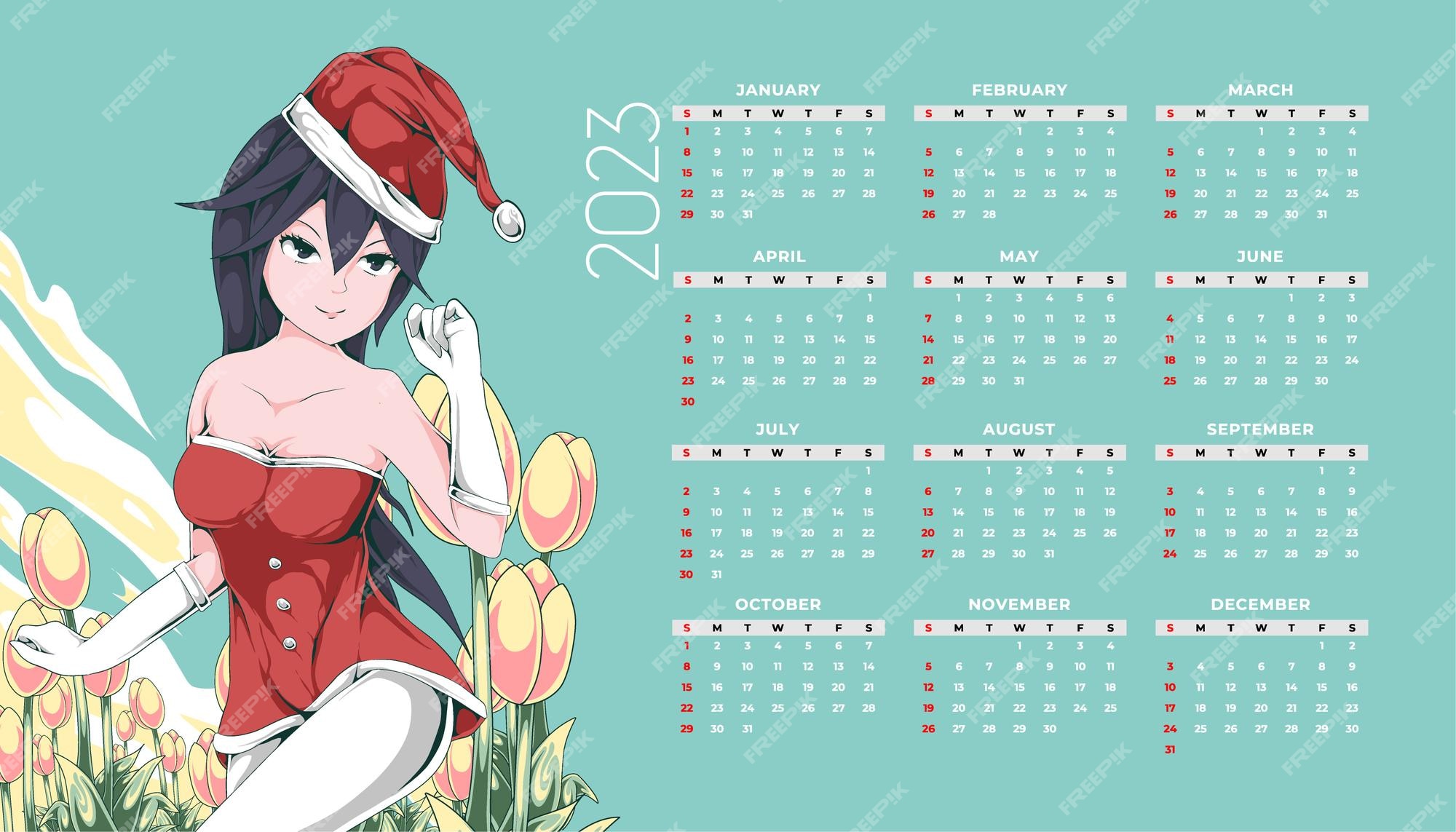 plantilla de calendario mensual 2023 con chicas anime 16468829 Vector en  Vecteezy