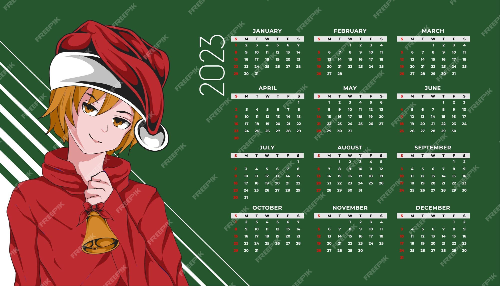 plantilla de calendario mensual 2023 con chicas anime 16468829 Vector en  Vecteezy