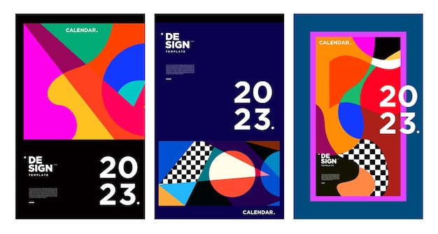 Plantilla de diseño de calendario de año nuevo 2023 con diseño de calendario vectorial abstracto colorido geométrico