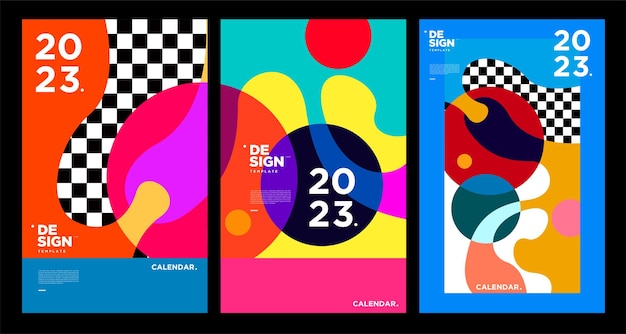 Plantilla de diseño de calendario de año nuevo 2023 con diseño de calendario vectorial abstracto colorido geométrico