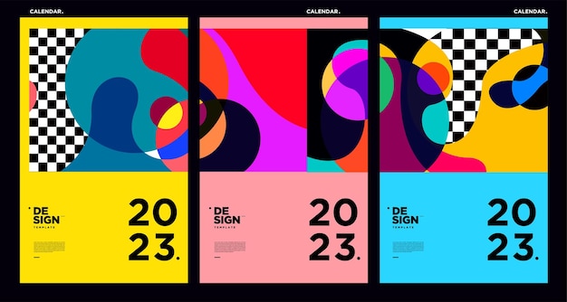 Plantilla de diseño de calendario de año nuevo 2023 con diseño de calendario vectorial abstracto colorido geométrico