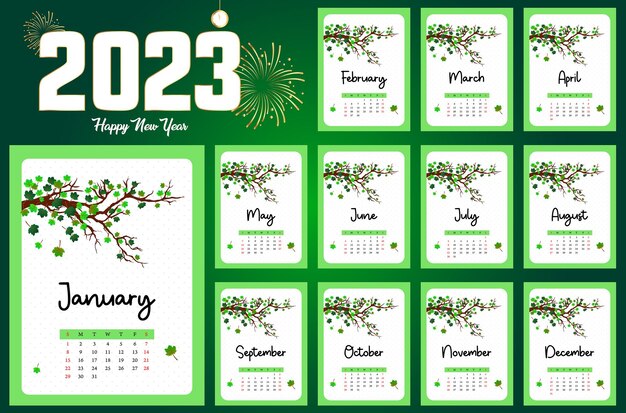plantilla de diseño de calendario de año nuevo 2023