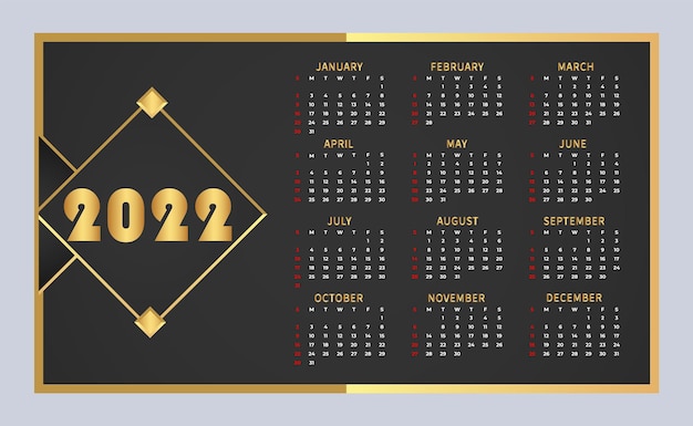 Plantilla de diseño de calendario de año nuevo oscuro 2022