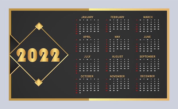 Plantilla de diseño de calendario de año nuevo oscuro 2022