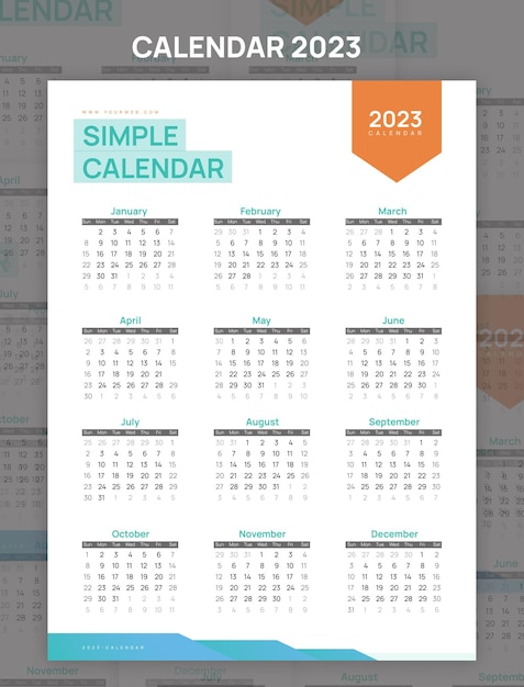 Plantilla de diseño de calendario de año nuevo simple 2023