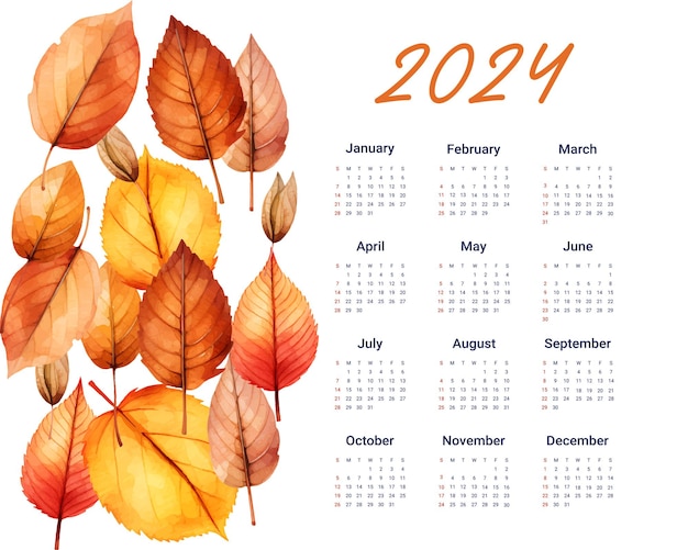 Vector plantilla de diseño de calendario anual 2024