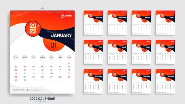 Plantilla de diseño de calendario de cartel de año nuevo moderno 2022