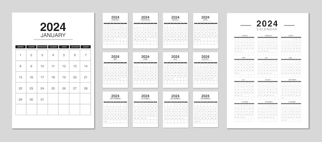 plantilla de diseño de calendario editable de 2024 para el año nuevo