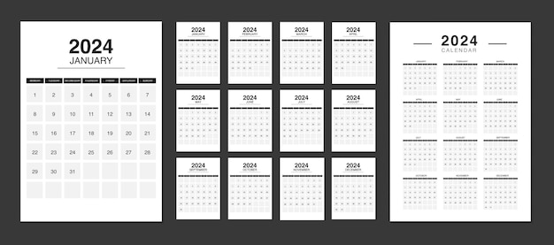 plantilla de diseño de calendario editable de 2024 para el año nuevo