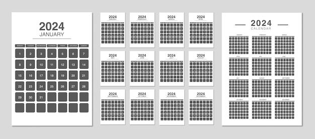 plantilla de diseño de calendario editable de 2024 para el año nuevo