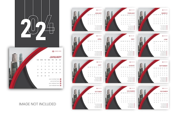 Plantilla de diseño de calendario de escritorio 2024 de tabla de fechas de año nuevo moderno