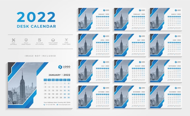 Plantilla de diseño de calendario de escritorio abstracto 2022