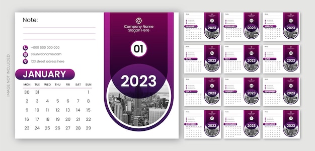 Plantilla de diseño de calendario de escritorio de año nuevo moderno 2023