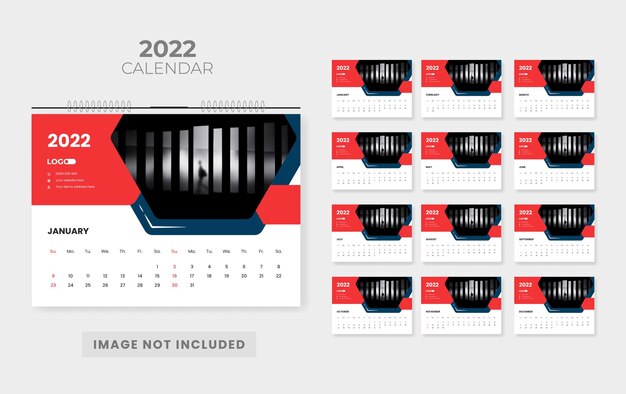 Plantilla de diseño de calendario de escritorio moderno abstracto 2022