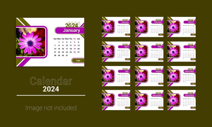 plantilla de diseño de calendario de escritorio vectorial de 2024