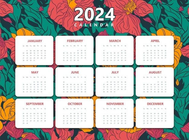 Vector plantilla de diseño de calendario de feliz año nuevo 2024