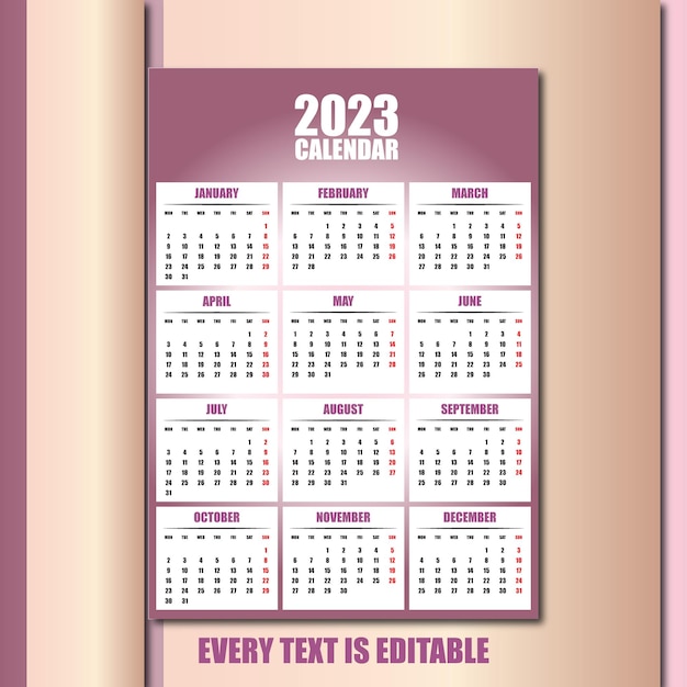 Plantilla de diseño de calendario fiscal 2023 imprimible de A4 a A3 en negrita