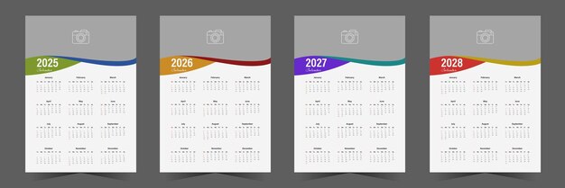 plantilla de diseño de calendario moderno para 2025 2026 2027 2028 con forma abstracta