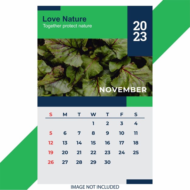 Vector la plantilla de diseño de calendario de noviembre de 2023 se puede utilizar para formato digital e impreso