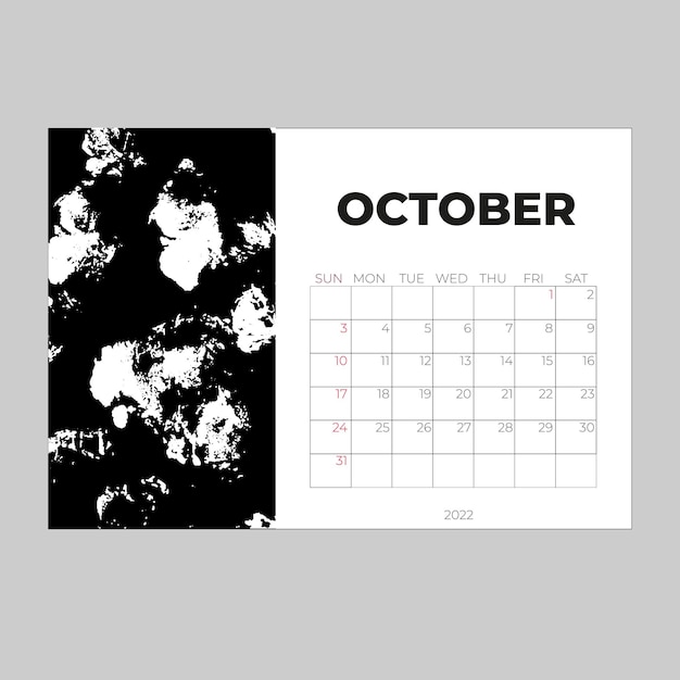 Plantilla de diseño para el calendario de octubre de 2022