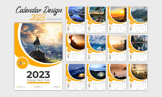 Plantilla de diseño de calendario de pared 2023