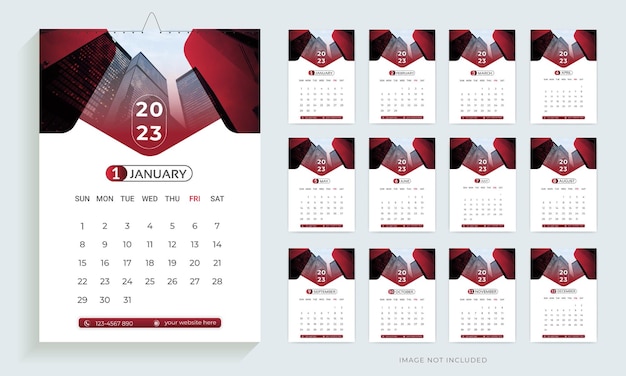 Plantilla de diseño de calendario de pared 2023