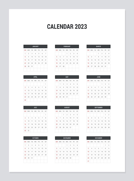 Plantilla de diseño de calendario de pared 2023