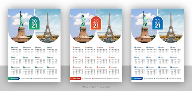 Plantilla de diseño de calendario de pared de agencia de viajes colorida de una sola página para año nuevo