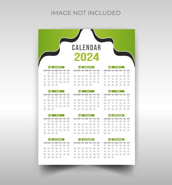 Plantilla de diseño de calendario de pared de año nuevo 2024