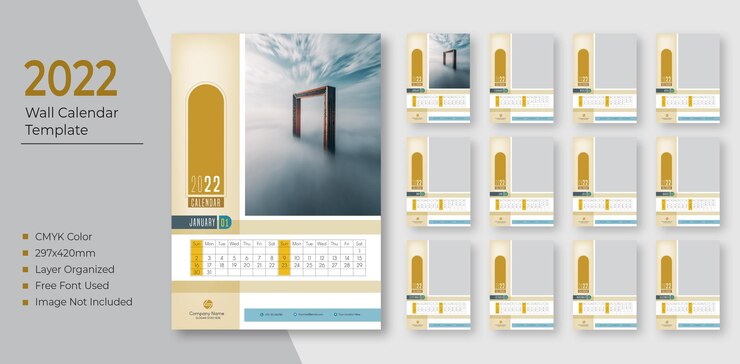 Plantilla de diseño de calendario de pared moderno 2022