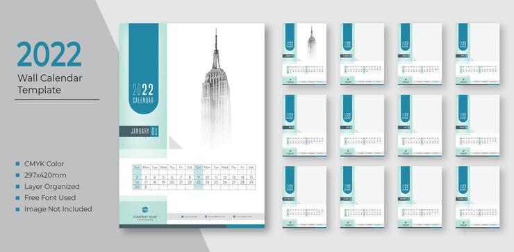 Plantilla de diseño de calendario de pared moderno 2022