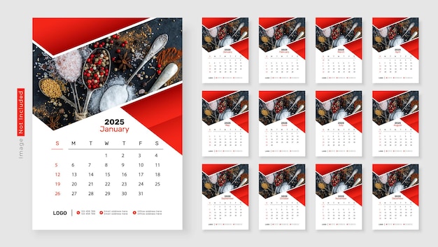 plantilla de diseño de calendario de pared moderno para 2025