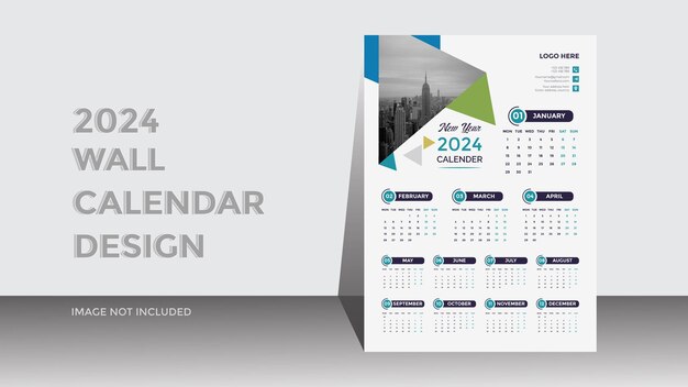 Plantilla de diseño de calendario de pared moderno año nuevo 2024