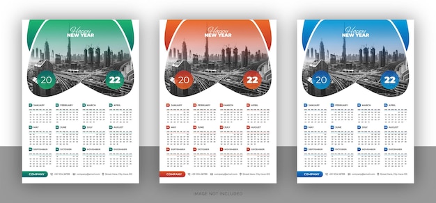 Plantilla de diseño de calendario de pared de negocios colorido para año nuevo