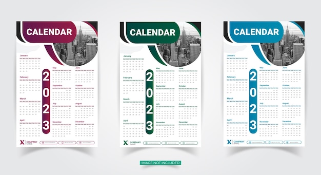 Plantilla de diseño de calendario de pared de negocios simple colorido moderno 2023 vector gratuito