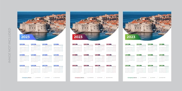 Plantilla de diseño de calendario de pared de una página 2023, calendario moderno de una página de 12 meses