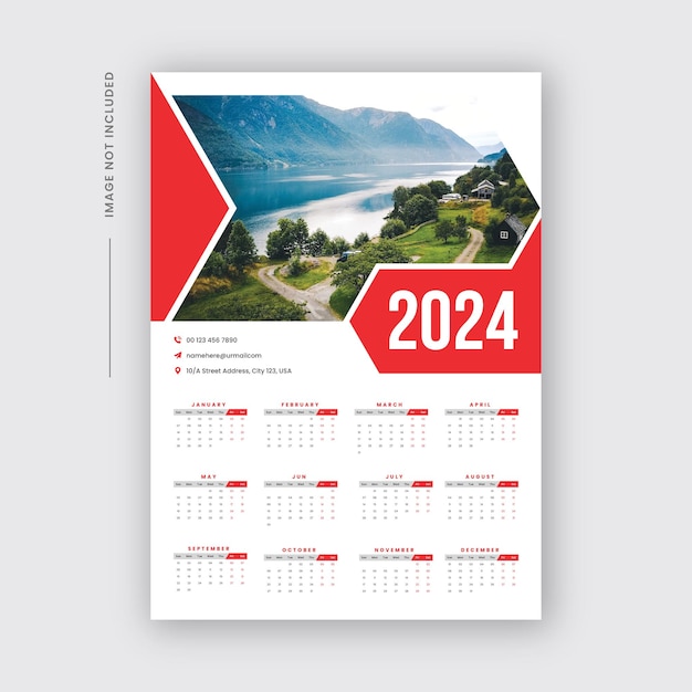 Plantilla de diseño de calendario de pared de una página 2024