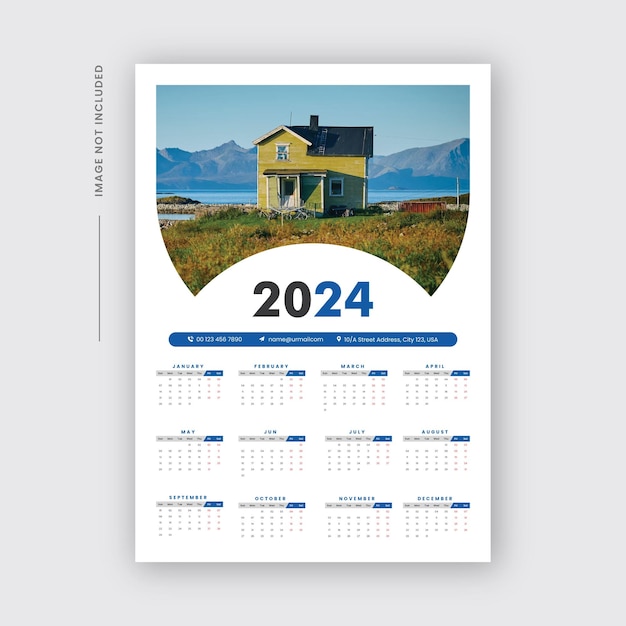 Plantilla de diseño de calendario de pared de una página 2024