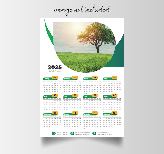 plantilla de diseño de calendario de pared de una página para 2025