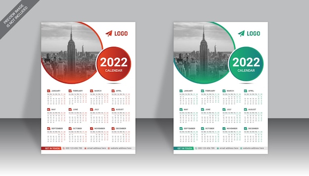 Plantilla de diseño de calendario de pared de una página de negocios coloridos 2022