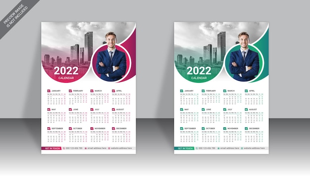 Plantilla de diseño de calendario de pared de una página de negocios coloridos 2022