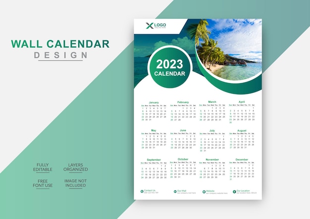 Plantilla de diseño de calendario de pared simple de año nuevo 2023 con estilo creativo