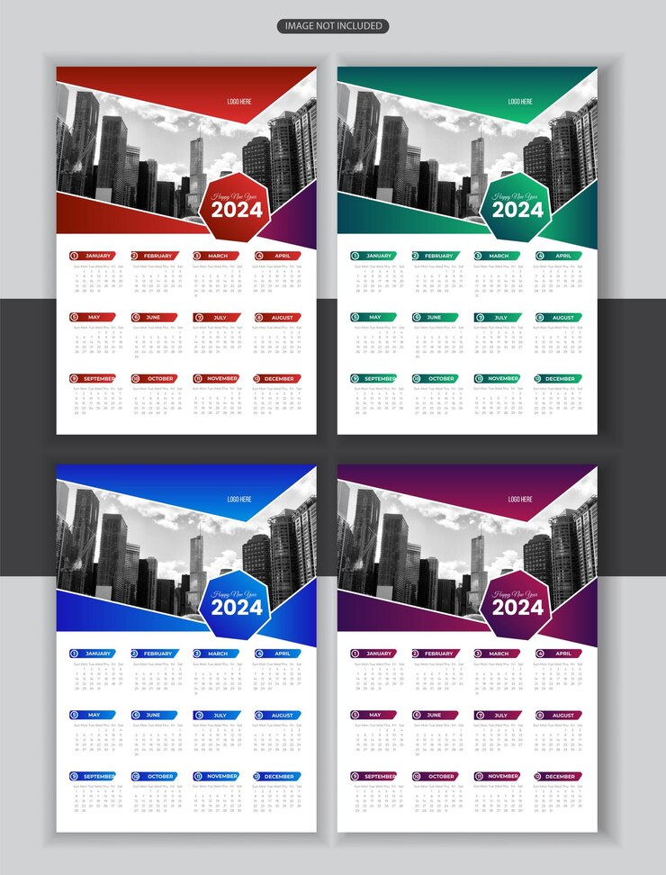 Vector plantilla de diseño de calendario de pared vectorial 2024